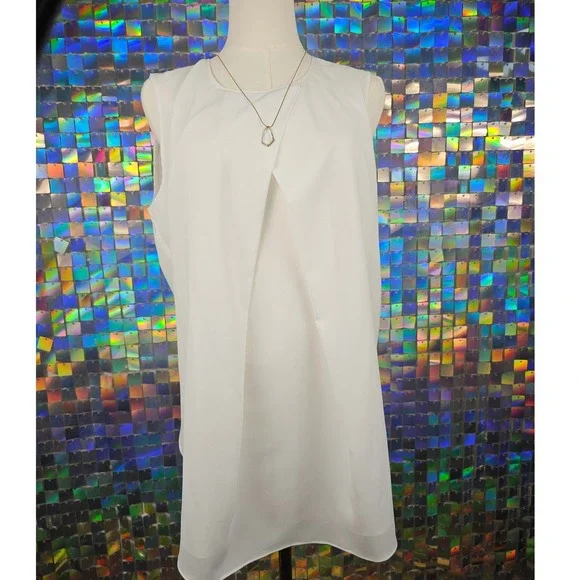 Women's White Sleeveless Overlay Tunic Top - Picture 2 of 10